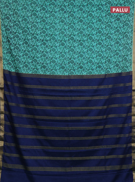 Teal Green & Blue Semi Mysore Silk Saree - Prints