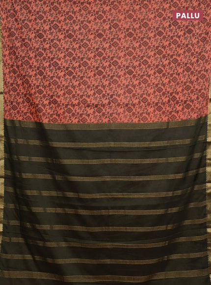 Peach & Green Semi Mysore Silk Saree - Prints