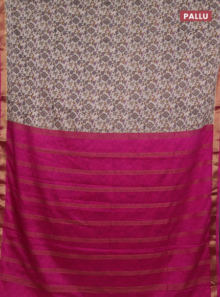 Off White & Pink Semi Mysore Silk Saree - Prints