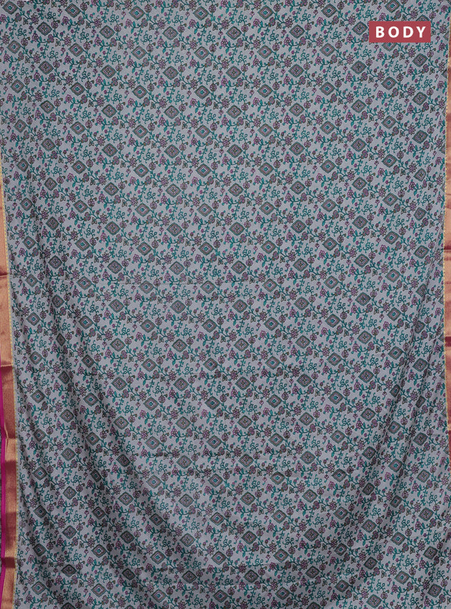 Grey & Pink Semi Mysore Silk Saree - Prints