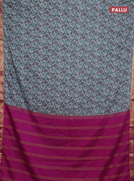 Grey & Pink Semi Mysore Silk Saree - Prints