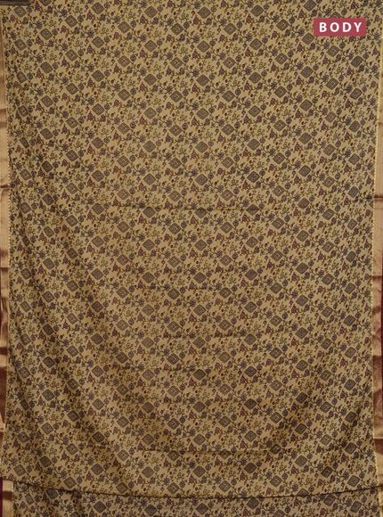 Beige & Maroon Semi Mysore Silk Saree - Prints