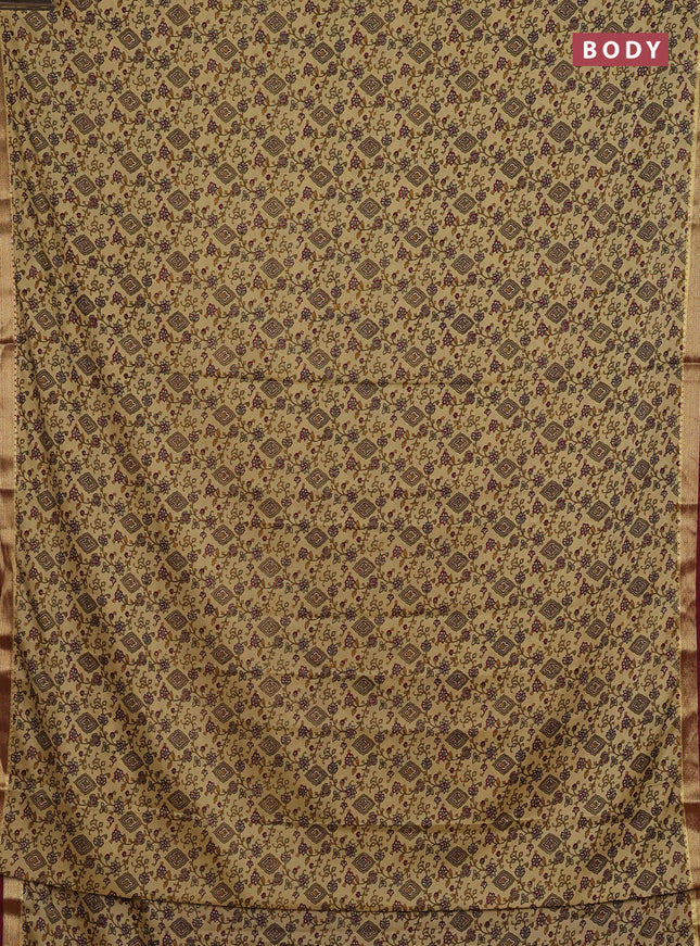 Beige & Maroon Semi Mysore Silk Saree - Prints
