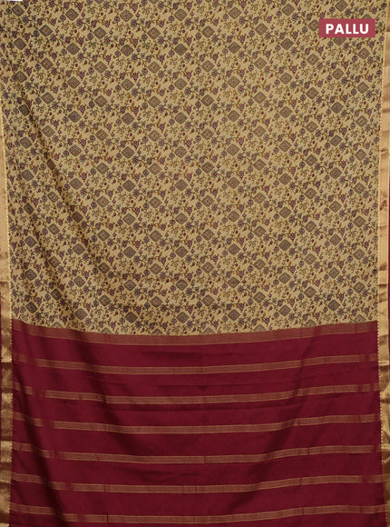 Beige & Maroon Semi Mysore Silk Saree - Prints