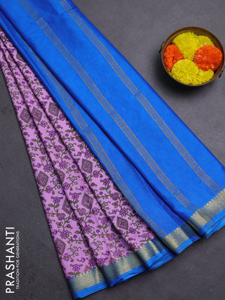 Lotus Pink & Cs Blue Semi Mysore Silk Saree - Prints