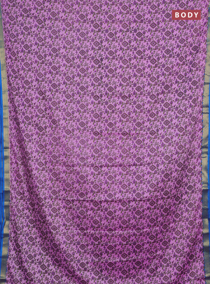 Lotus Pink & Cs Blue Semi Mysore Silk Saree - Prints