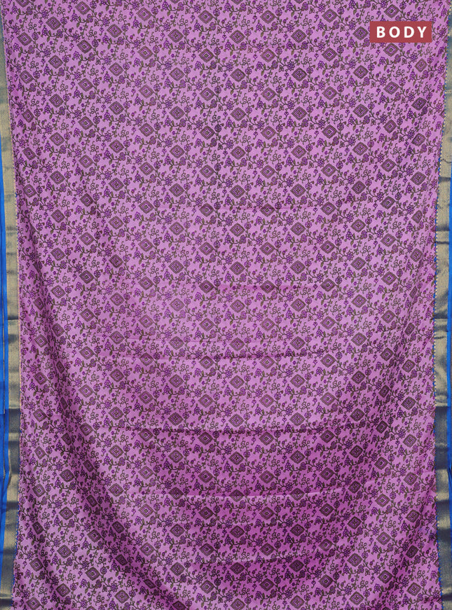 Lotus Pink & Cs Blue Semi Mysore Silk Saree - Prints