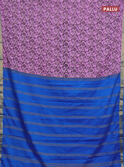 Lotus Pink & Cs Blue Semi Mysore Silk Saree - Prints