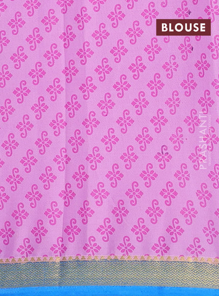 Lotus Pink & Cs Blue Semi Mysore Silk Saree - Prints