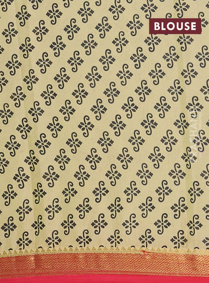 Pale Yellow & Red Semi Mysore Silk Saree - Prints