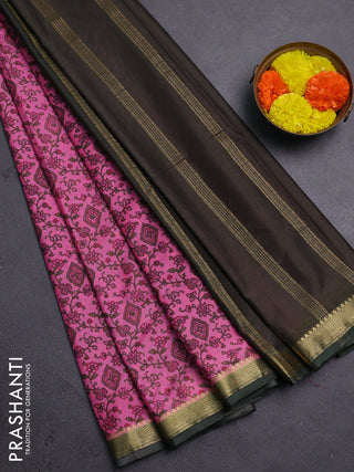 Pink & Green Semi Mysore Silk Saree - Prints