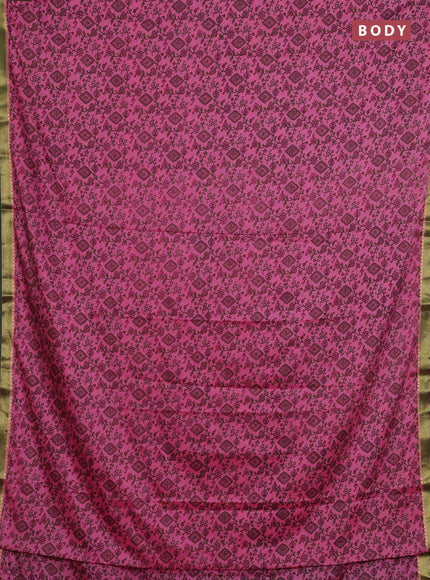 Pink & Green Semi Mysore Silk Saree - Prints