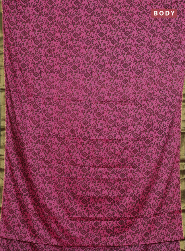 Pink & Green Semi Mysore Silk Saree - Prints