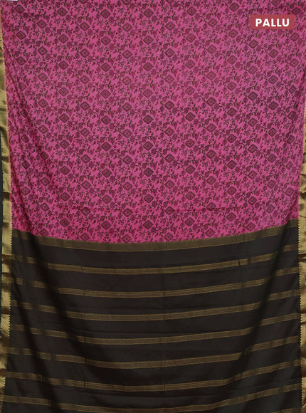 Pink & Green Semi Mysore Silk Saree - Prints