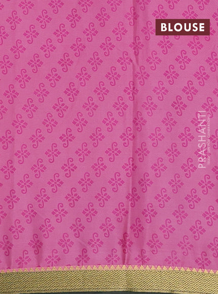 Pink & Green Semi Mysore Silk Saree - Prints