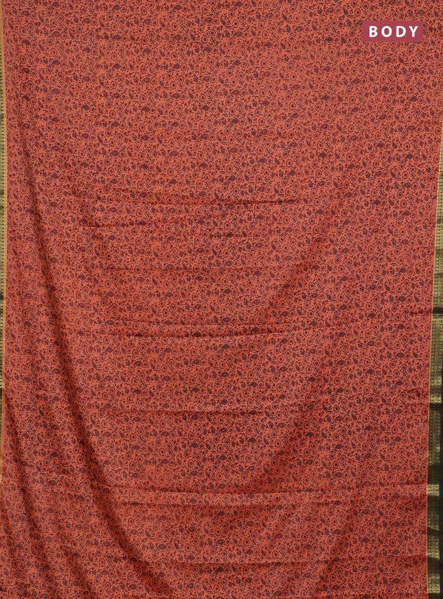 Peach  & Green Semi Mysore Silk Saree - Prints