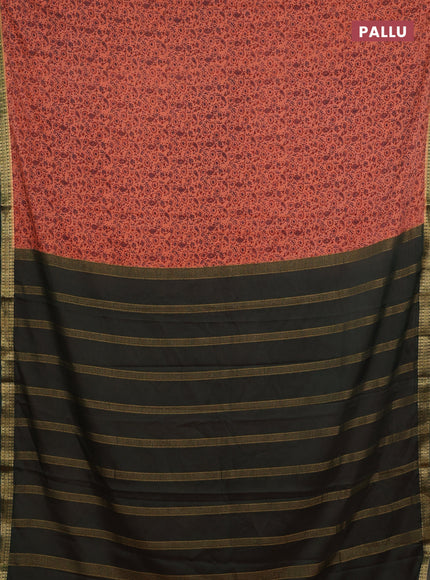 Peach  & Green Semi Mysore Silk Saree - Prints