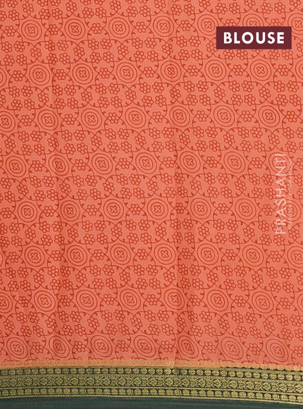 Peach  & Green Semi Mysore Silk Saree - Prints