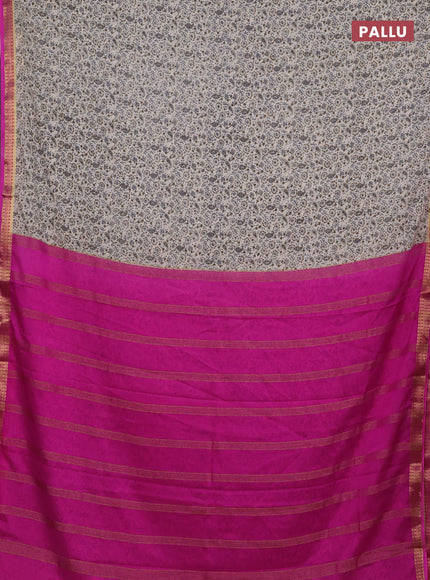 Cream & Pink Semi Mysore Silk Saree - Prints