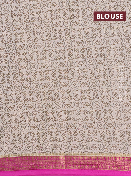 Cream & Pink Semi Mysore Silk Saree - Prints