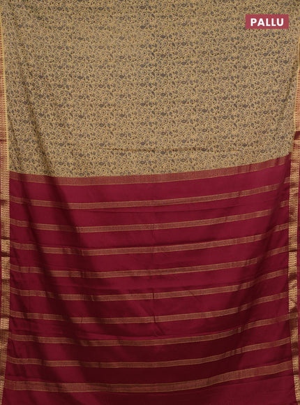 Beige & Maroon Semi Mysore Silk Saree - Prints