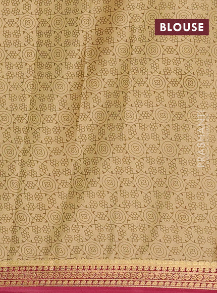 Beige & Maroon Semi Mysore Silk Saree - Prints