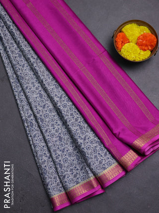 Grey & Pink Semi Mysore Silk Saree - Prints