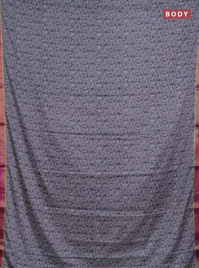 Grey & Pink Semi Mysore Silk Saree - Prints