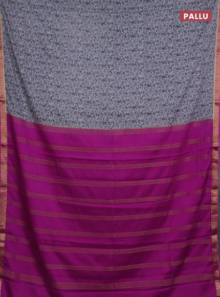 Grey & Pink Semi Mysore Silk Saree - Prints
