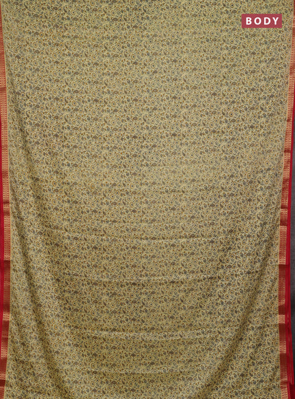 Pale Yellow & Red Semi Mysore Silk Saree - Prints