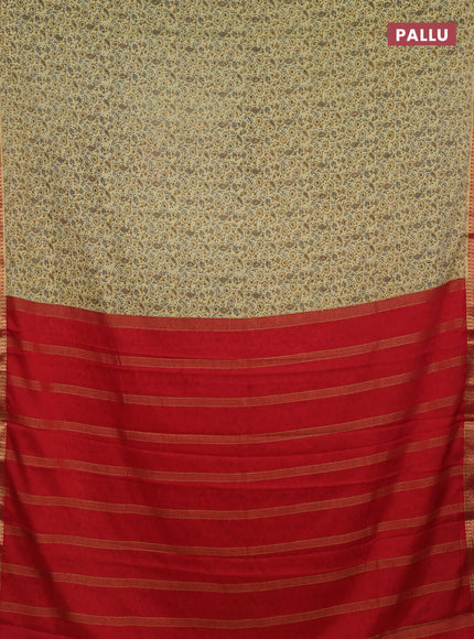 Pale Yellow & Red Semi Mysore Silk Saree - Prints