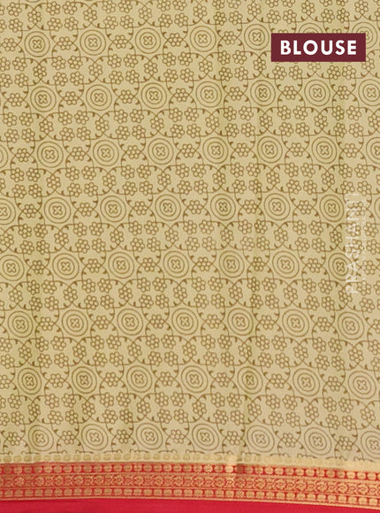 Pale Yellow & Red Semi Mysore Silk Saree - Prints