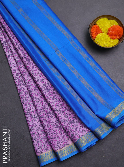 Lotus Pink & Cs Blue Semi Mysore Silk Saree - Prints