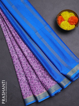 Lotus Pink & Cs Blue Semi Mysore Silk Saree - Prints