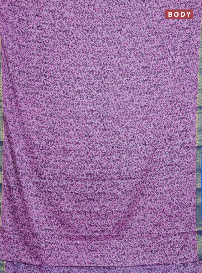 Lotus Pink & Cs Blue Semi Mysore Silk Saree - Prints