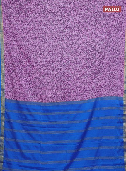 Lotus Pink & Cs Blue Semi Mysore Silk Saree - Prints