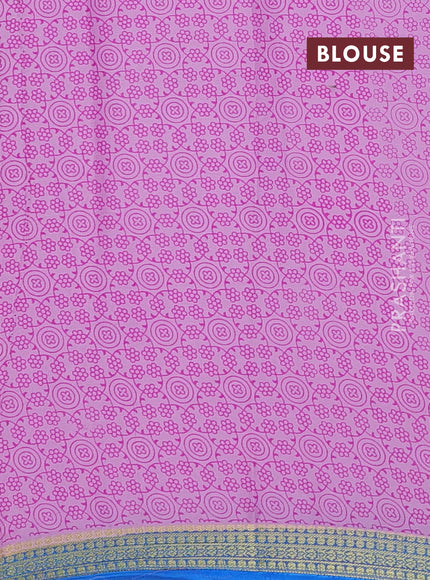 Lotus Pink & Cs Blue Semi Mysore Silk Saree - Prints