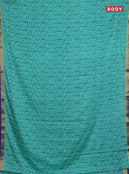 Teal Green & Blue Semi Mysore Silk Saree - Prints