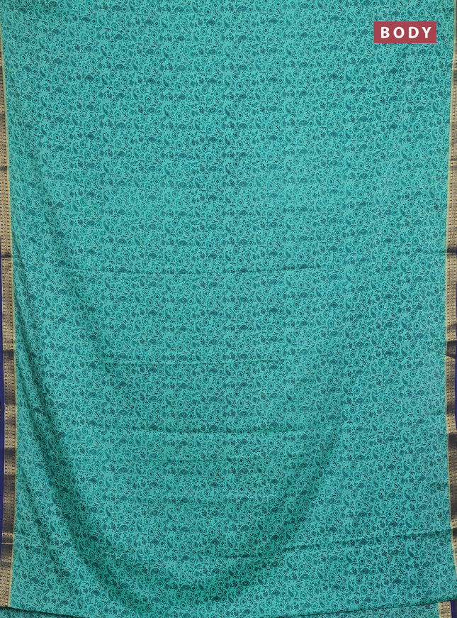Teal Green & Blue Semi Mysore Silk Saree - Prints