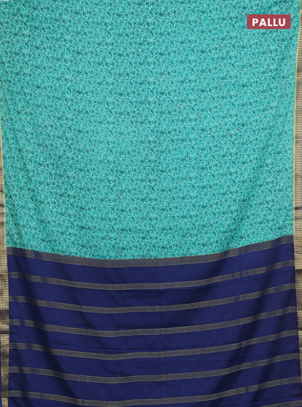 Teal Green & Blue Semi Mysore Silk Saree - Prints