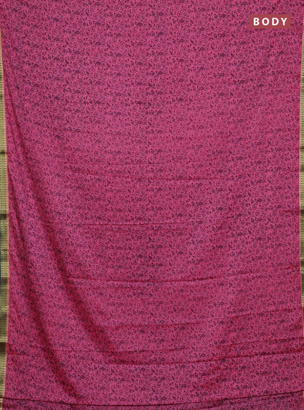 Pink & Bottle Green Semi Mysore Silk Saree - Prints