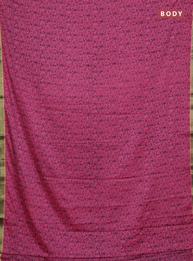 Pink & Bottle Green Semi Mysore Silk Saree - Prints