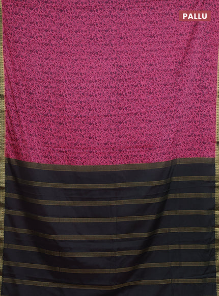 Pink & Bottle Green Semi Mysore Silk Saree - Prints