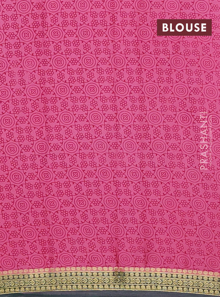 Pink & Bottle Green Semi Mysore Silk Saree - Prints