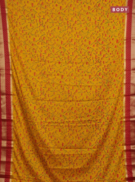 Yellow & Red Semi Mysore Silk Saree - Prints