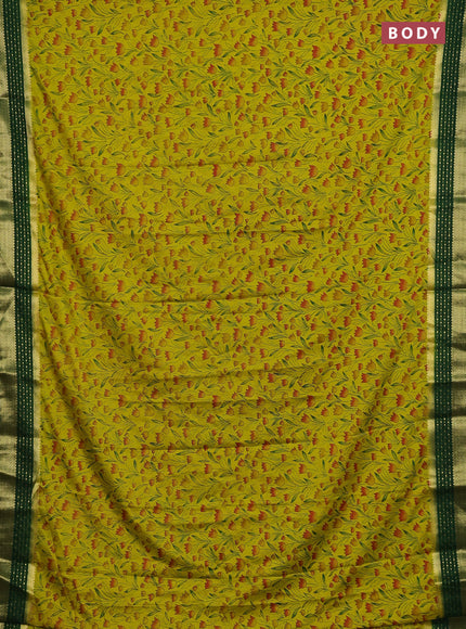 Lime Green & Green Semi Mysore Silk Saree - Prints