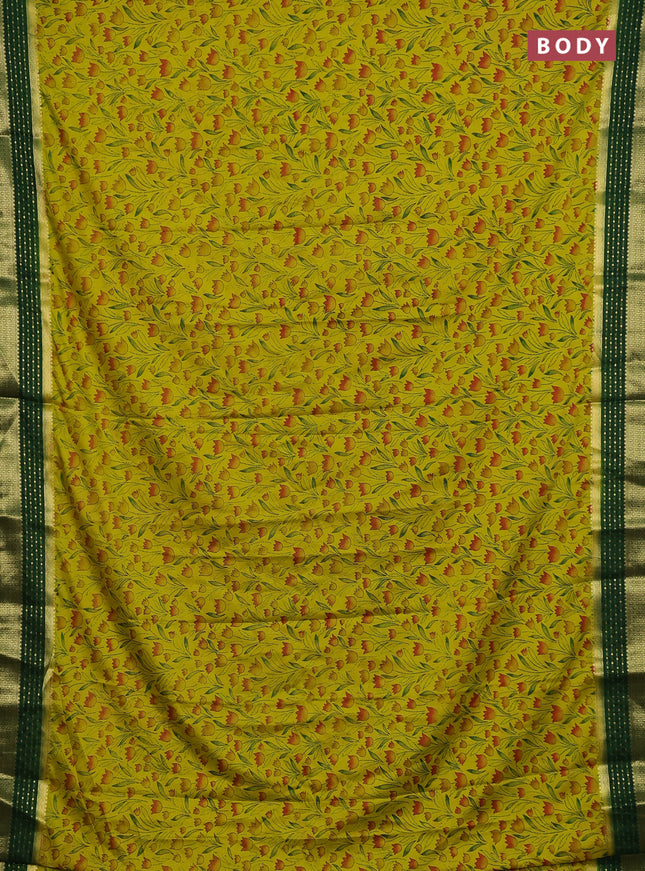 Lime Green & Green Semi Mysore Silk Saree - Prints