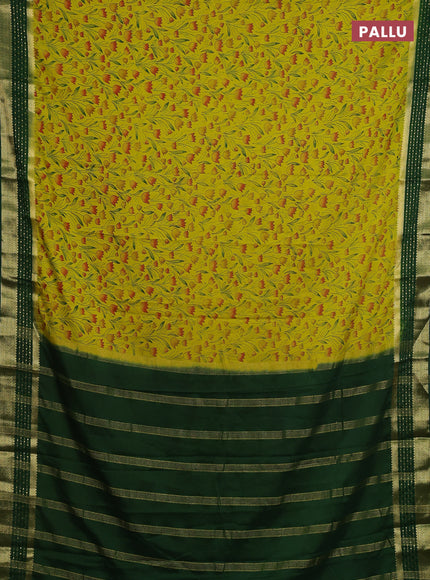 Lime Green & Green Semi Mysore Silk Saree - Prints