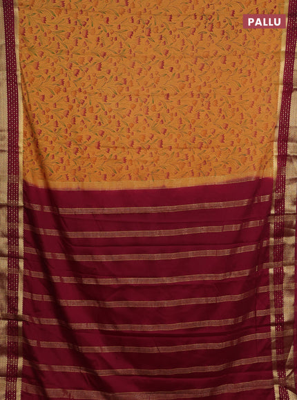 Peach & Wine Semi Mysore Silk Saree - Prints