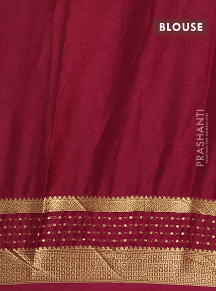 Peach & Wine Semi Mysore Silk Saree - Prints